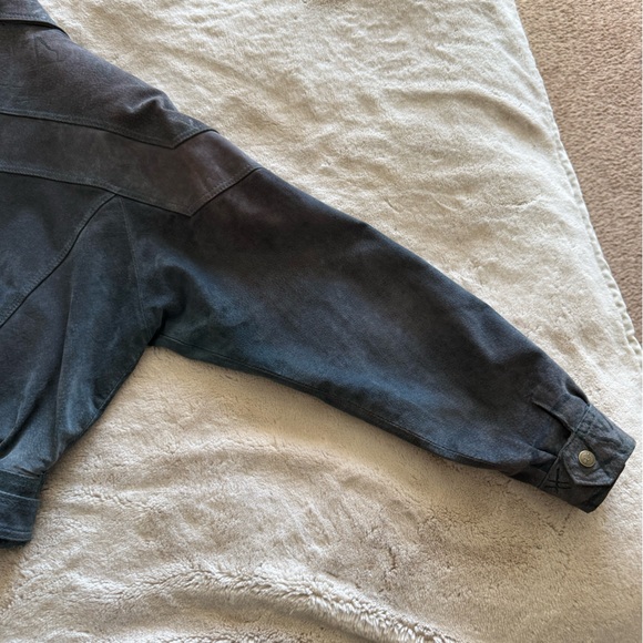 Paris Sport Club vintage 80s genuine suede leather blue two tone jacket M - Picture 10 of 10